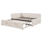 Full Size Upholstered Daybed with Twin Size Pop Up Trundle and USB Ports, Modern Daybed Frame Sofa Bed with L-Shaped Backrest
