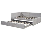 Full Size Upholstered Daybed with Twin Size Pop Up Trundle and USB Ports, Modern Daybed Frame Sofa Bed with L-Shaped Backrest