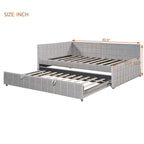 Full Size Upholstered Daybed with Twin Size Pop Up Trundle and USB Ports, Modern Daybed Frame Sofa Bed with L-Shaped Backrest