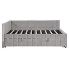 Full Size Upholstered Daybed with Twin Size Pop Up Trundle and USB Ports, Modern Daybed Frame Sofa Bed with L-Shaped Backrest