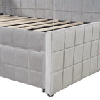 Full Size Upholstered Daybed with Twin Size Pop Up Trundle and USB Ports, Modern Daybed Frame Sofa Bed with L-Shaped Backrest