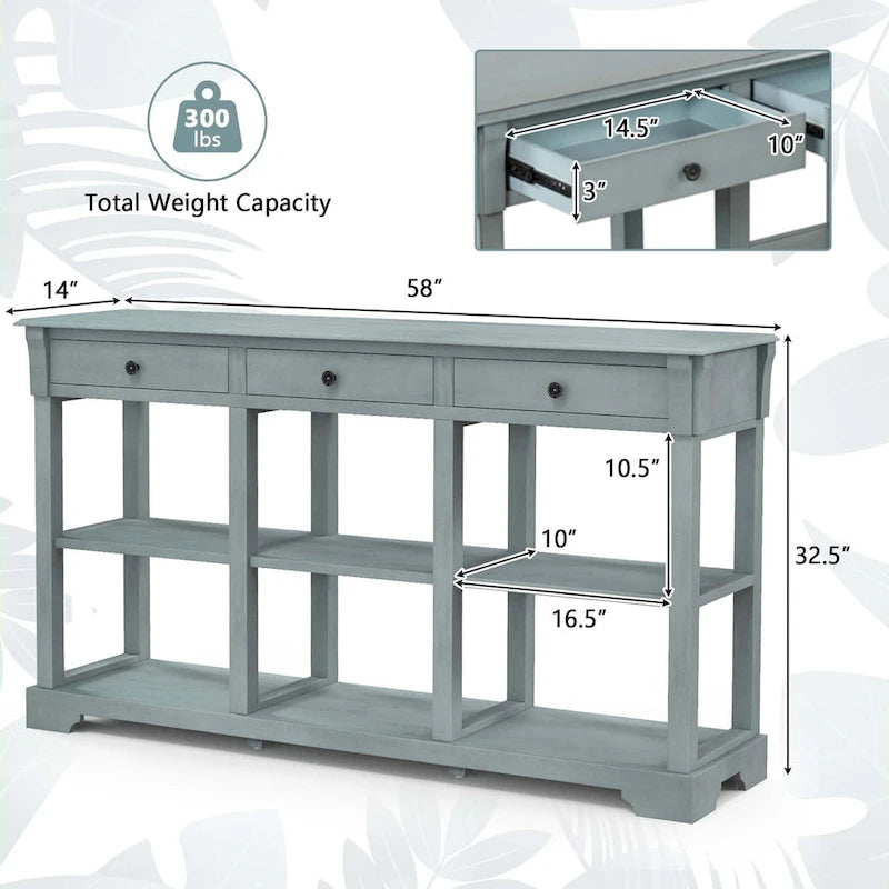 Costway 58 Long Sofa Table with Storage Retro Console Table with 3 - See Details