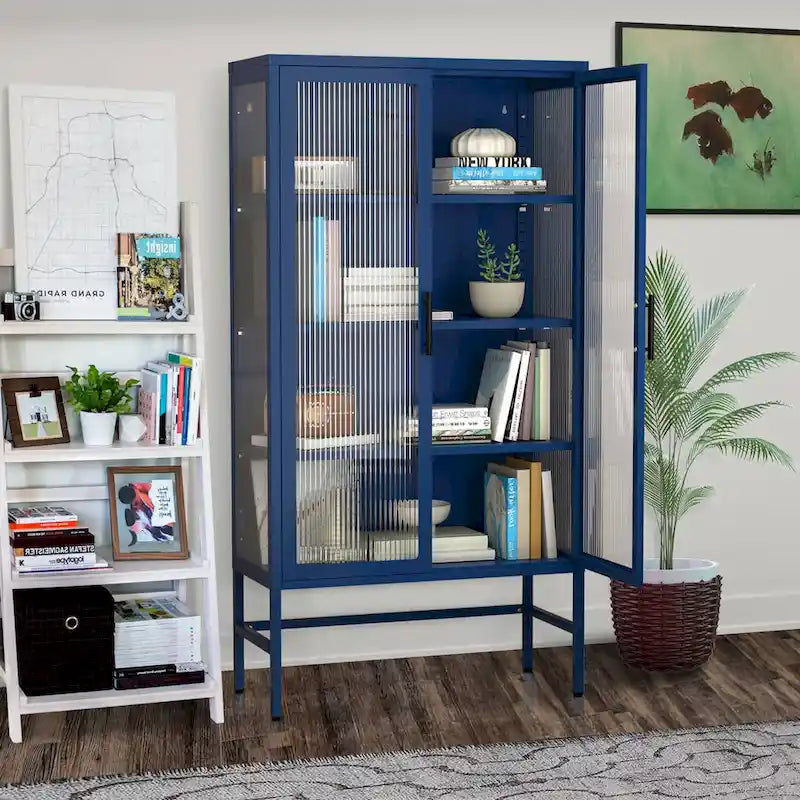 61.02H Modern Display Sideboard Buffet with Adjustable Shelves, Anti-Tip Kit, Tempered Glass Doors