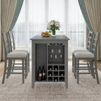 Multi-Functional Counter Height Dining Set Kitchen Bar Dining Table Set with 9 Wine Compartment Wine Glass Holders for Kitchen