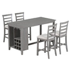 Multi-Functional Counter Height Dining Set Kitchen Bar Dining Table Set with 9 Wine Compartment Wine Glass Holders for Kitchen