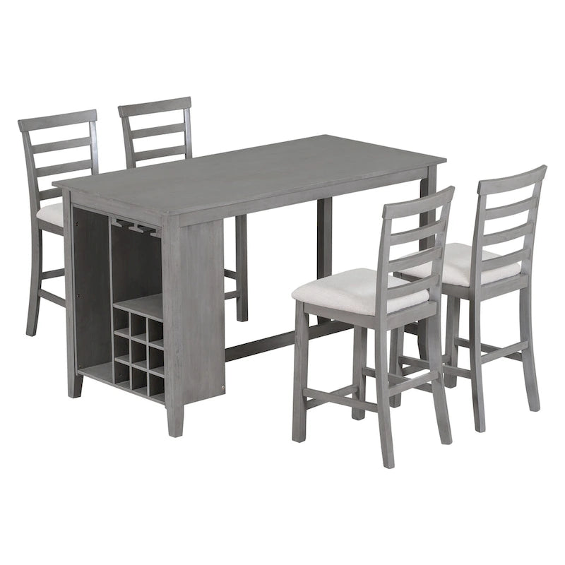 Multi-Functional Counter Height Dining Set Kitchen Bar Dining Table Set with 9 Wine Compartment Wine Glass Holders for Kitchen