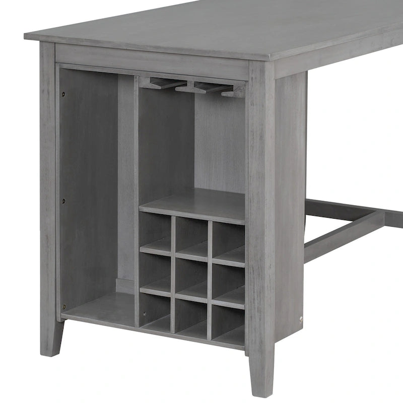 Multi-Functional Counter Height Dining Set Kitchen Bar Dining Table Set with 9 Wine Compartment Wine Glass Holders for Kitchen