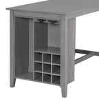 Multi-Functional Counter Height Dining Set Kitchen Bar Dining Table Set with 9 Wine Compartment Wine Glass Holders for Kitchen