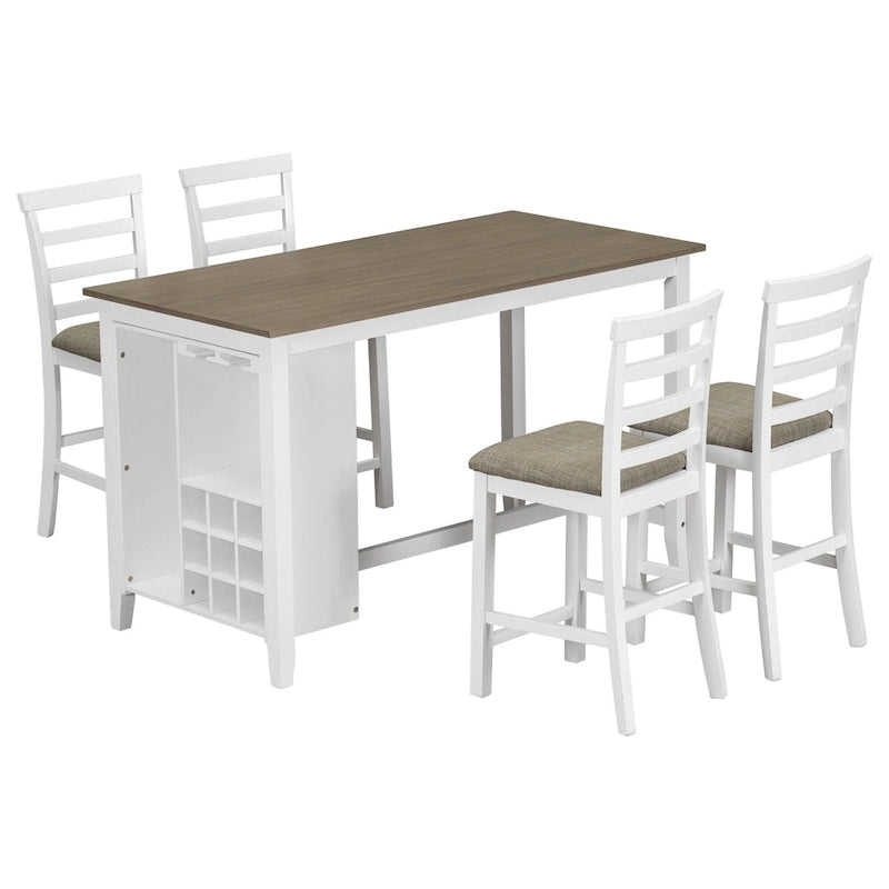 Multi-Functional Counter Height Dining Set Kitchen Bar Dining Table Set with 9 Wine Compartment Wine Glass Holders for Kitchen