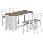 Multi-Functional Counter Height Dining Set Kitchen Bar Dining Table Set with 9 Wine Compartment Wine Glass Holders for Kitchen