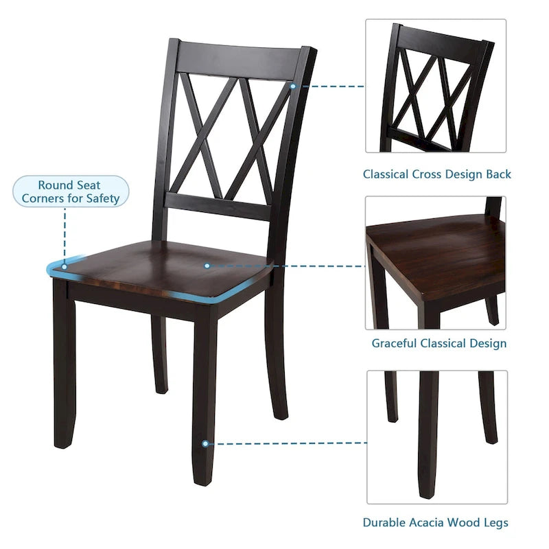 Home Kitchen Table and Chairs Set Farmhouse Kitchen Dining Table Set with Anti-Slipping Protectors and X-Back Chair for Kitchen
