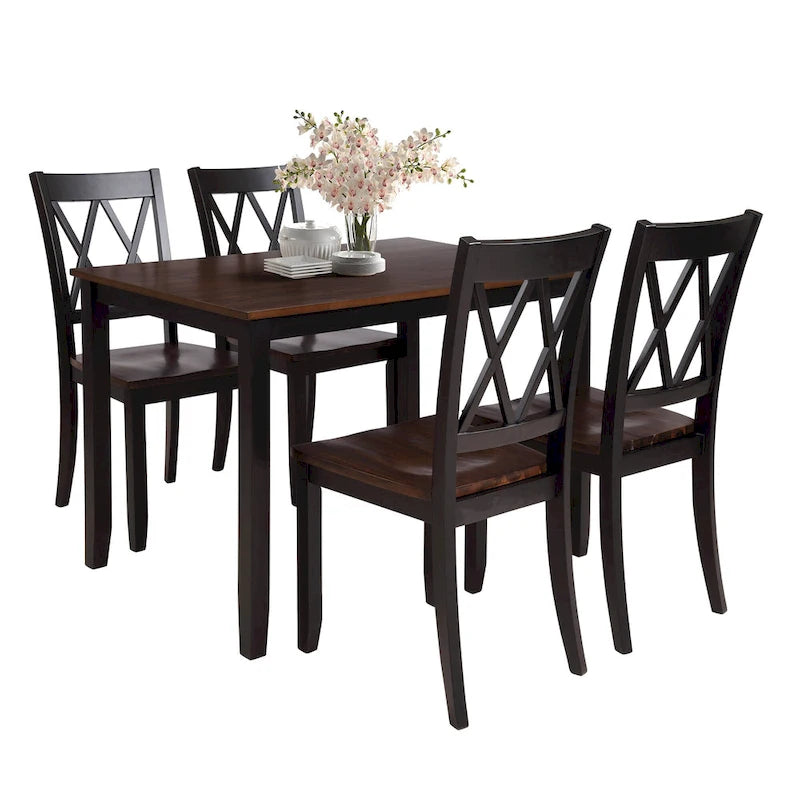 Home Kitchen Table and Chairs Set Farmhouse Kitchen Dining Table Set with Anti-Slipping Protectors and X-Back Chair for Kitchen