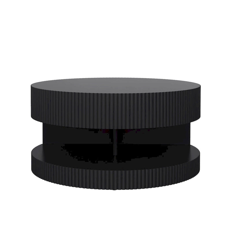 Double Layer Round Coffee Table Modern Center Table Vertical Striped Coffee Table with Storage Space, for Living Room