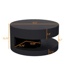 Double Layer Round Coffee Table Modern Center Table Vertical Striped Coffee Table with Storage Space, for Living Room