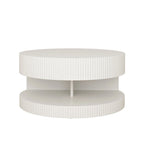 Double Layer Round Coffee Table Modern Center Table Vertical Striped Coffee Table with Storage Space, for Living Room