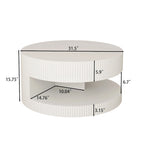 Double Layer Round Coffee Table Modern Center Table Vertical Striped Coffee Table with Storage Space, for Living Room