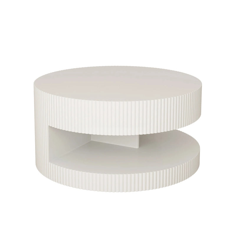 Double Layer Round Coffee Table Modern Center Table Vertical Striped Coffee Table with Storage Space, for Living Room