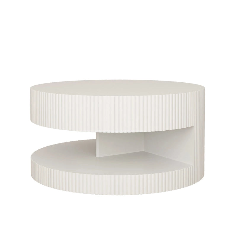Double Layer Round Coffee Table Modern Center Table Vertical Striped Coffee Table with Storage Space, for Living Room