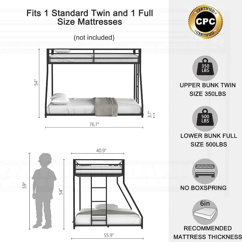 Sturdy Metal White Bunk Bed for Kids and Adults with Multiple Safety Features