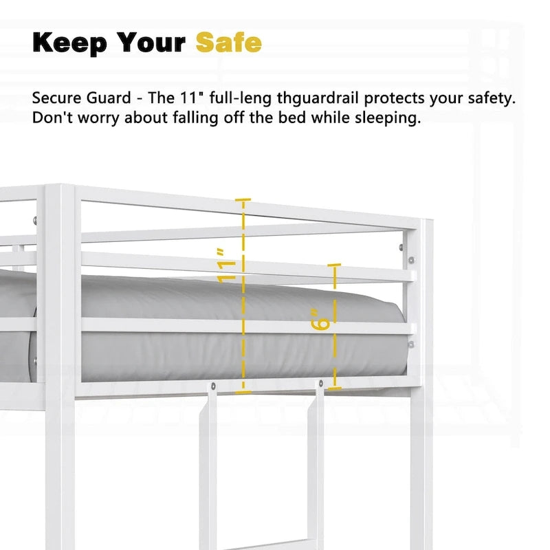 Sturdy Metal White Bunk Bed for Kids and Adults with Multiple Safety Features