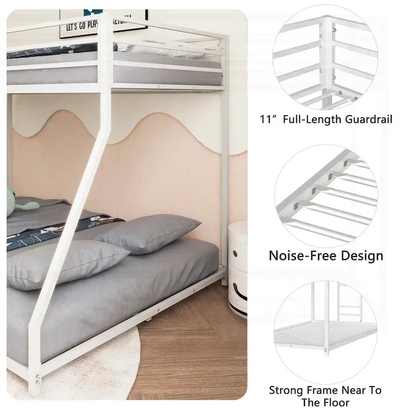Sturdy Metal White Bunk Bed for Kids and Adults with Multiple Safety Features