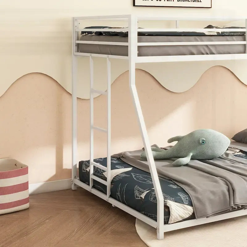 Sturdy Metal White Bunk Bed for Kids and Adults with Multiple Safety Features
