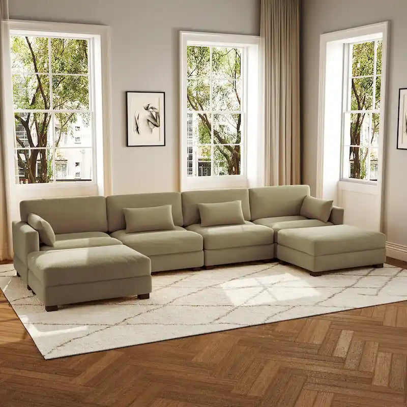 6-Piece U Shaped Couch Modular Sectional Sofa with Ottoman