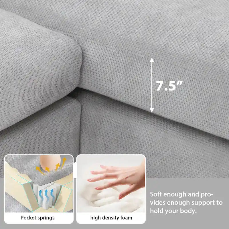119 Chenille L-Shaped Sectional Sofa with Chaise Lounge and 2 Pillows