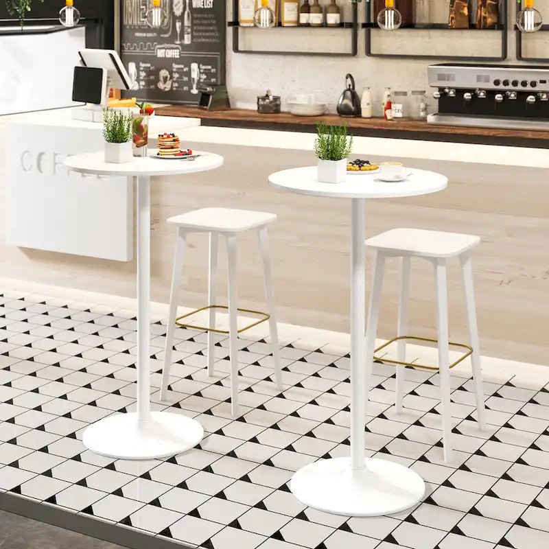 Gymax Round Bar Table w/ Adjustable Height & Metal Base Modern Style