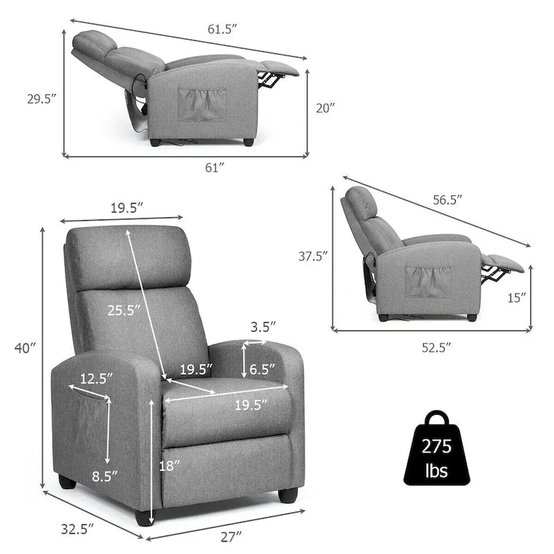 Gymax Massage Recliner Chair Single Sofa Padded Seat w/ Footrest