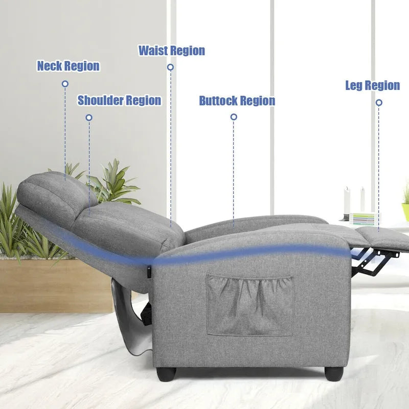 Gymax Massage Recliner Chair Single Sofa Padded Seat w/ Footrest
