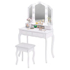Costway Makeup Vanity Set with Tri-Fold Mirror & LED Lights 4 Drawers - See Details