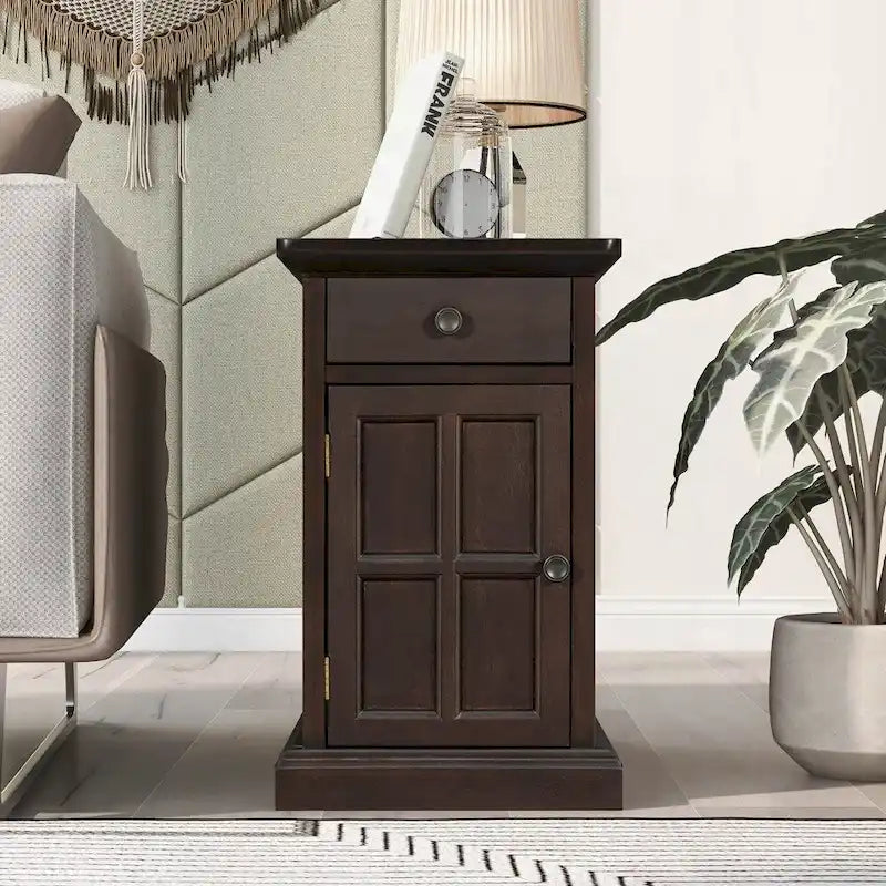 End Table Side Table with USB Ports and One Multifunctional Drawer with cup holders