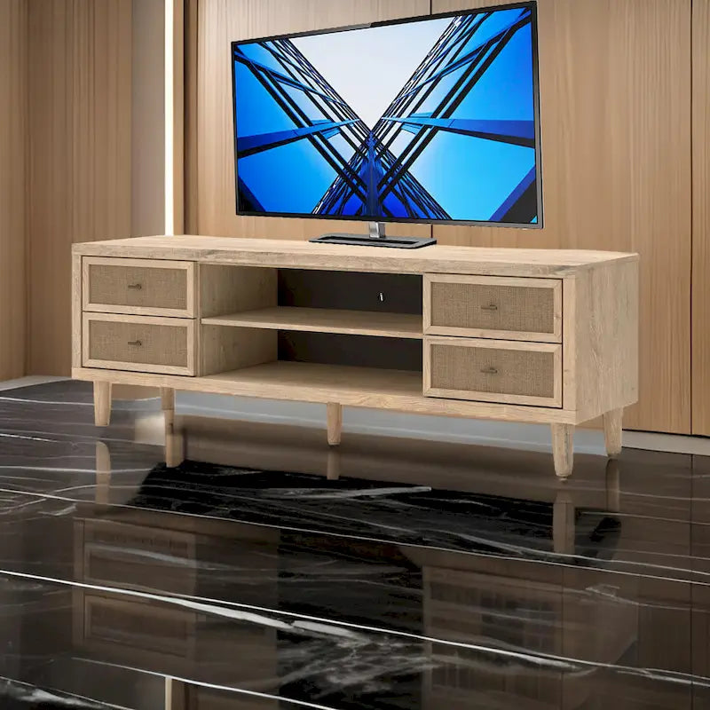 Ciel Large TV Media Console, 4 Drawers, 2 Shelves, Brown Wood, 72 Inch