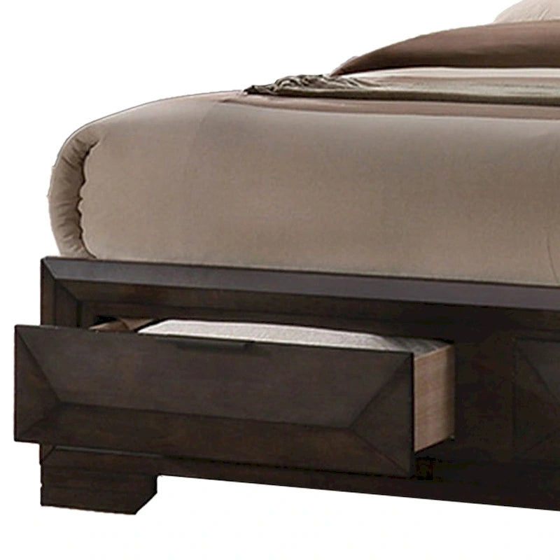 Costa King Size Bed, Bookcase Headboard, 2 Drawers, Dark Brown Solid Wood