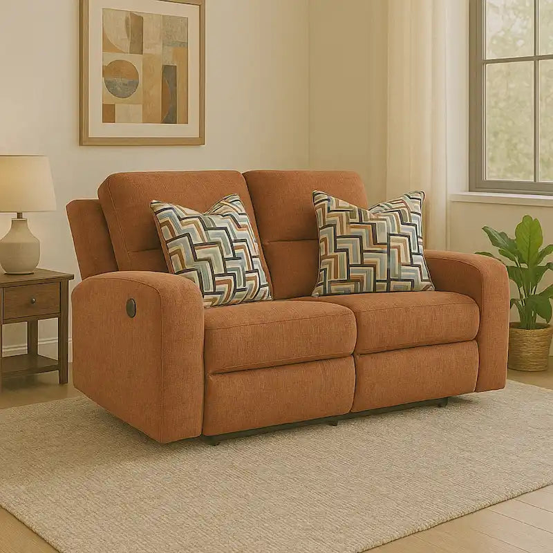 Genna Manual Recliner Loveseat, Orange Polyester, 2 Pillow 64 Inch
