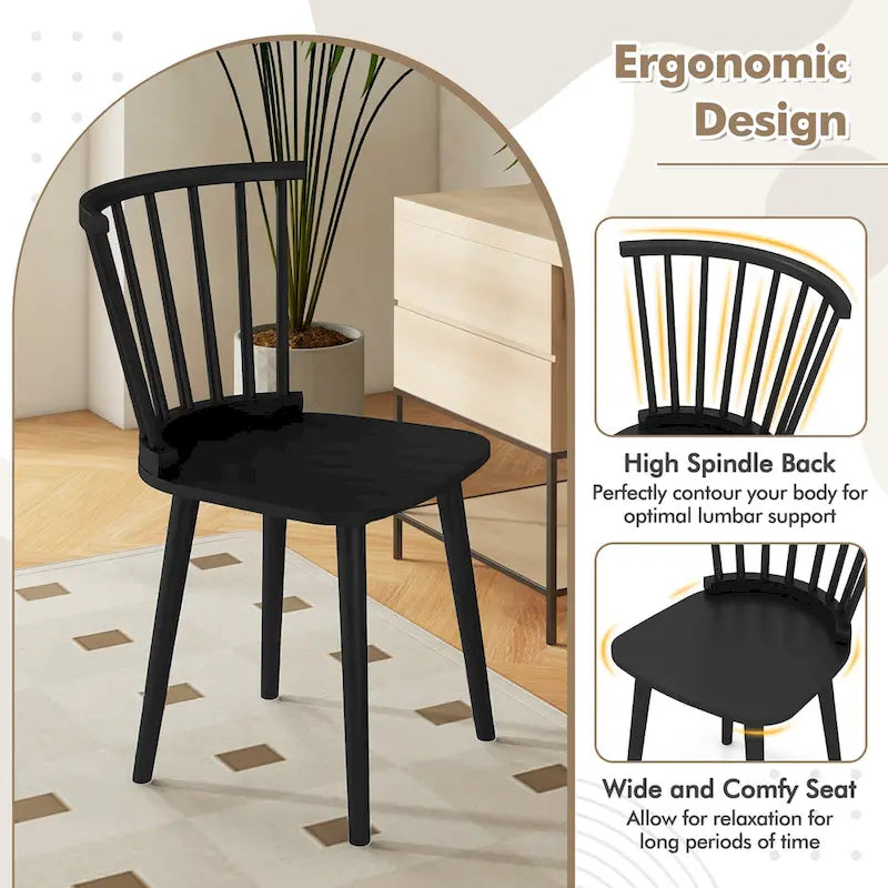 Gymax 4 PCS Dining Chair Windsor High Spindle Back Wood Kitchen Chairs