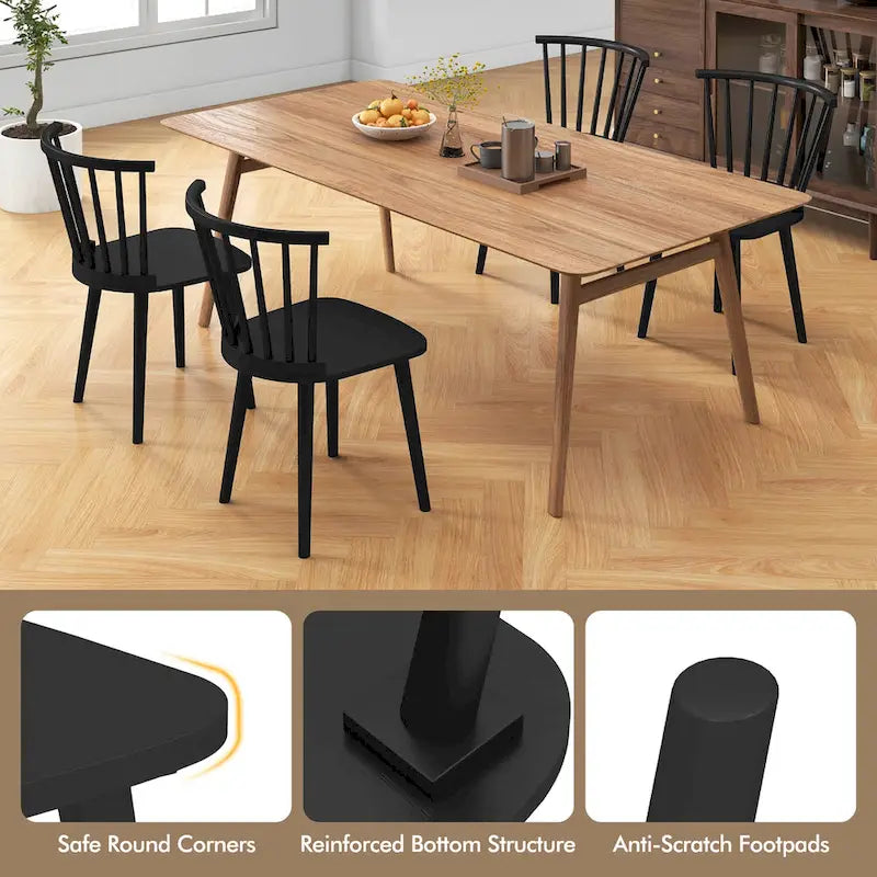 Gymax 4 PCS Dining Chair Windsor High Spindle Back Wood Kitchen Chairs