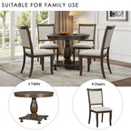 5 Piece Dining Table Set, Solid Wood Kitchen Dining Room Table Set with Round Dining Table and 4 Upholstered Chairs