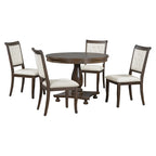 5 Piece Dining Table Set, Solid Wood Kitchen Dining Room Table Set with Round Dining Table and 4 Upholstered Chairs