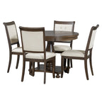 5 Piece Dining Table Set, Solid Wood Kitchen Dining Room Table Set with Round Dining Table and 4 Upholstered Chairs
