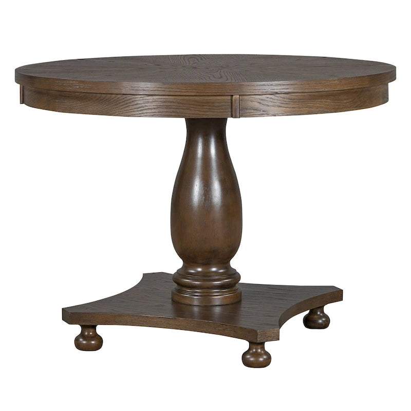 5 Piece Dining Table Set, Solid Wood Kitchen Dining Room Table Set with Round Dining Table and 4 Upholstered Chairs
