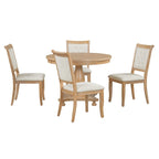 5 Piece Dining Table Set, Solid Wood Kitchen Dining Room Table Set with Round Dining Table and 4 Upholstered Chairs