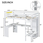 Twin Size Loft Bed Frame with L Shaped Desk, Wardrobe and Shelves