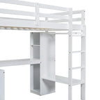 Twin Size Loft Bed Frame with L Shaped Desk, Wardrobe and Shelves