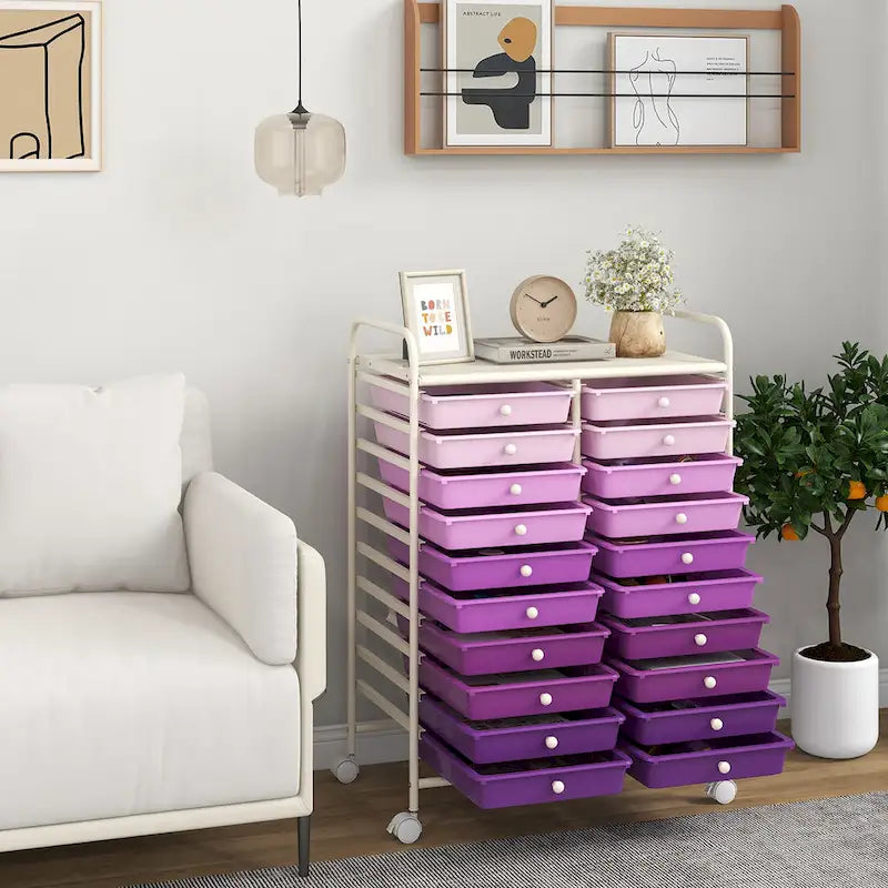 Gymax 20 Drawers Rolling Storage Cart Art Craft Organizer on Wheels