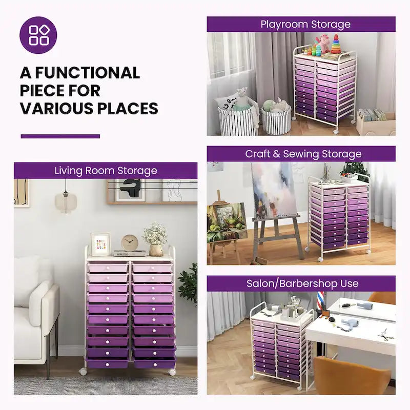 Gymax 20 Drawers Rolling Storage Cart Art Craft Organizer on Wheels