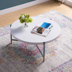 36.5 Modern Round Coffee Table with Wooden Top and Sleek Stainless-Steel Base for Living Room - 36.5L x 36.5W x 16.5H