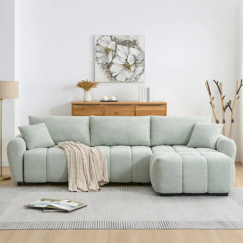 100 L-Shaped Sofa Boucle Fabric Couch with Movable Ottoman