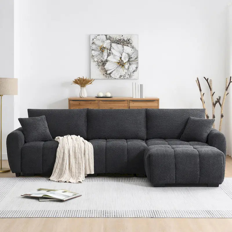 100 L-Shaped Sofa Boucle Fabric Couch with Movable Ottoman